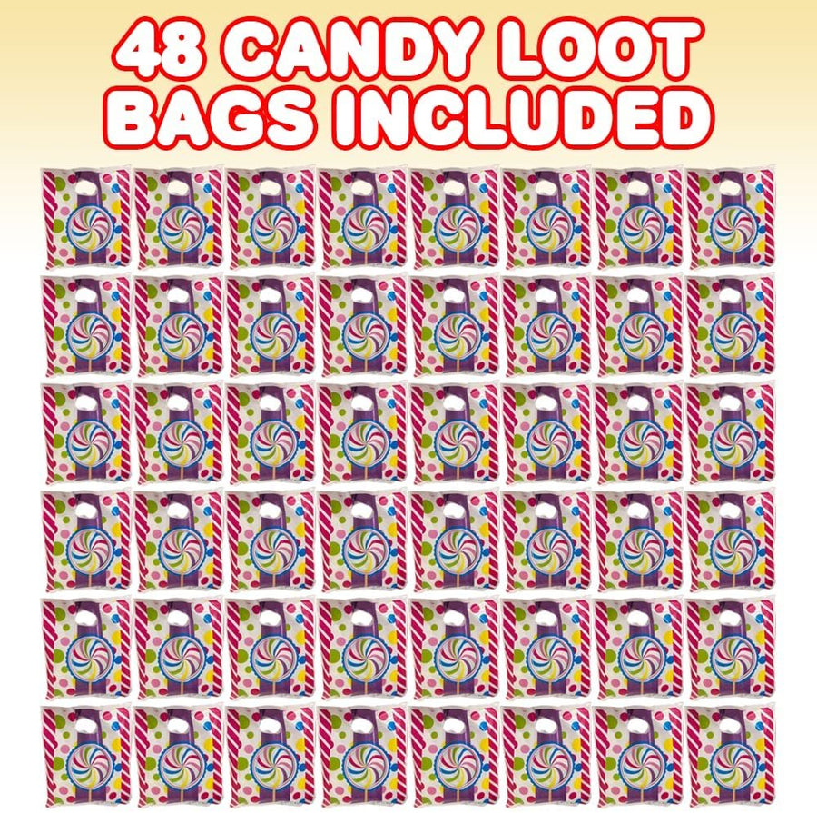 Mini Candy Loot Bags, Set of 48, Durable Plastic Goodie Bags for Candy, Treats, and Gifts, Cool Party Supplies, Birthday Party Favor Goody Bags for Kids, 8.5 x 7.25"es