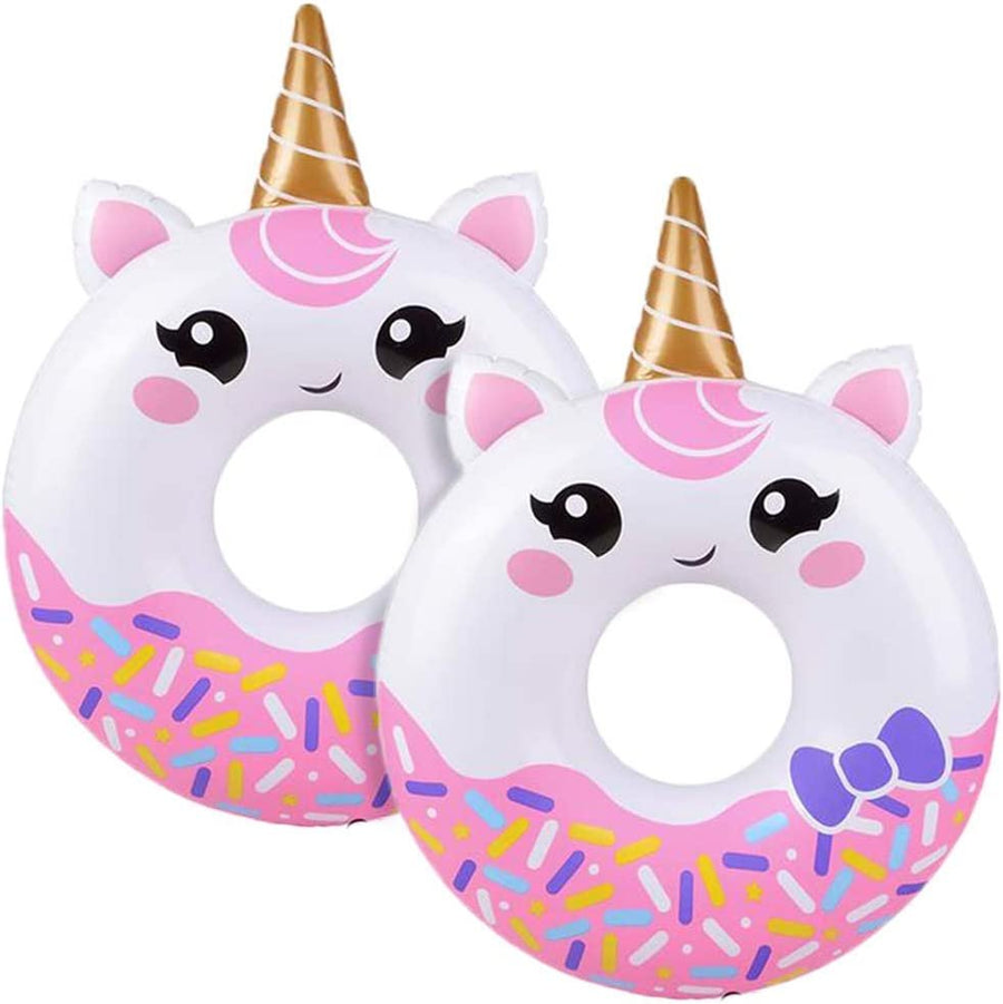 30" Unicorn Donut Tubes, Set of 2, Colorful Inflatable Donut Tubes with Unicorn Design, Unicorn Birthday Party Decoration Supplies, Durable Water Pool Toys for Kids, Party Favors