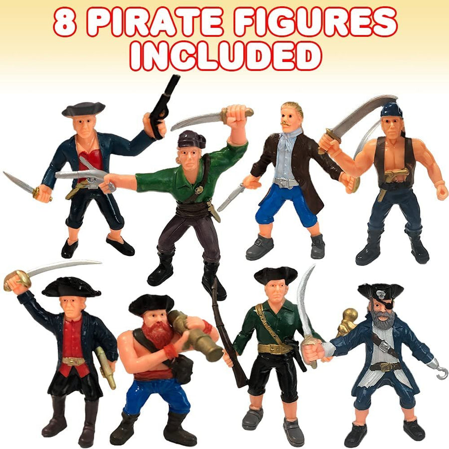 Pirate Action Figure Playset, Set of 8 Legendary Plastic Figures in Assorted Poses, Cool Pirate Toy Set for Kids, Great Birthday Gift Idea for Boys and Girls