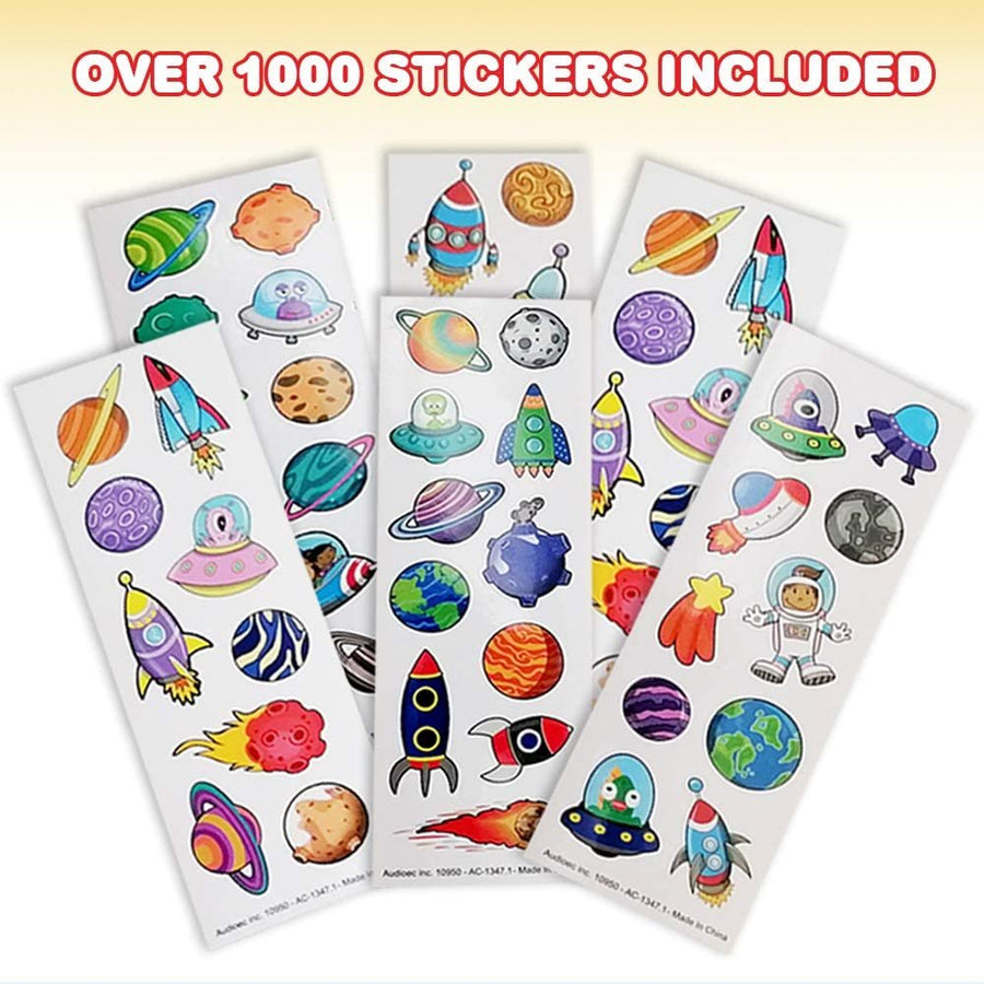 Space Sticker Assortment, 100 Sticker Sheets of Assorted Space Themed Stickers, Kids’ Arts and Crafts Supplies, Great Birthday Party Favors, Goodie Bag Fillers for Kids