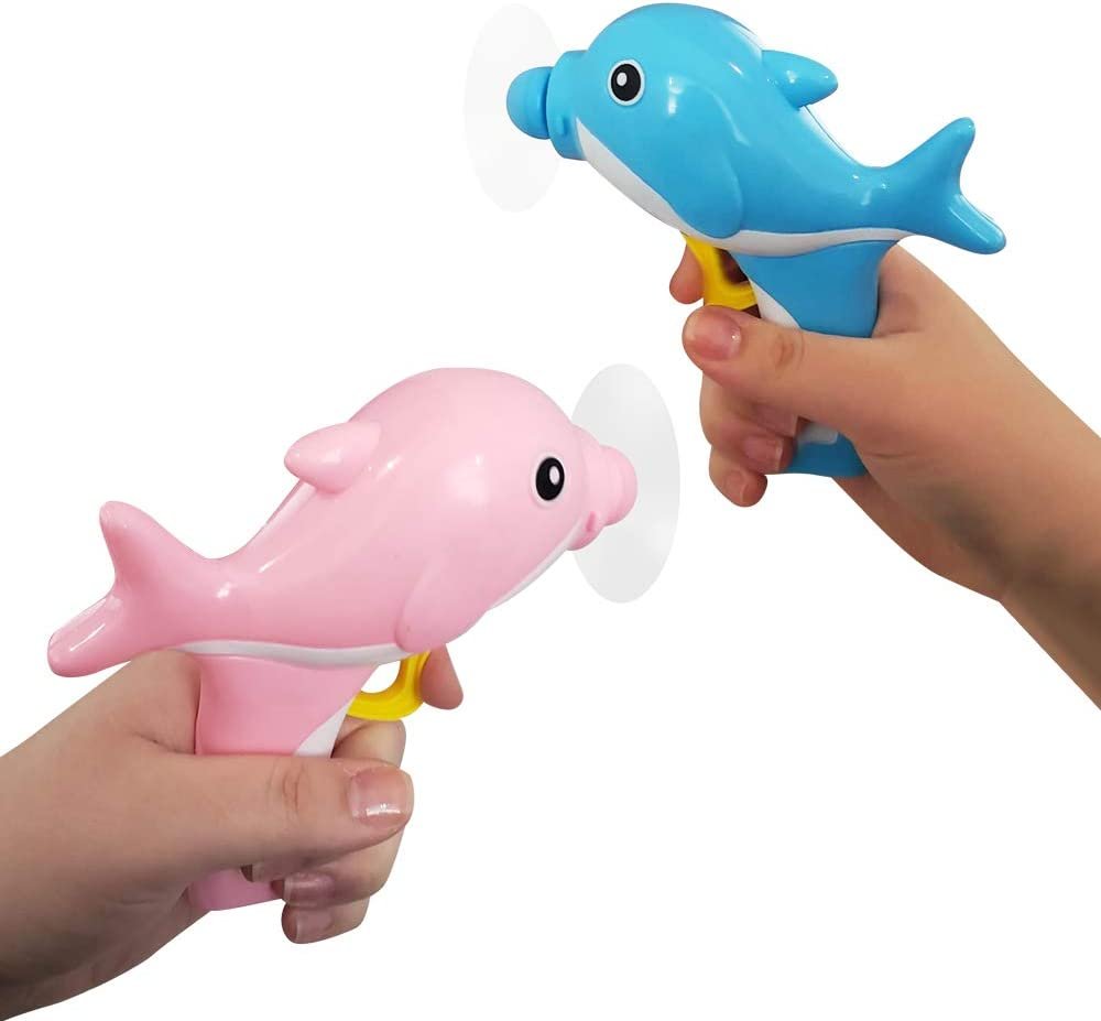 5" Dolphin Fans for Kids - Set of 2 - Handheld Crank Cooling Fans - Summer Outdoor Toys for Boys and Girls - No Batteries Needed - Birthday Party Favors for Children - Pink and Blue