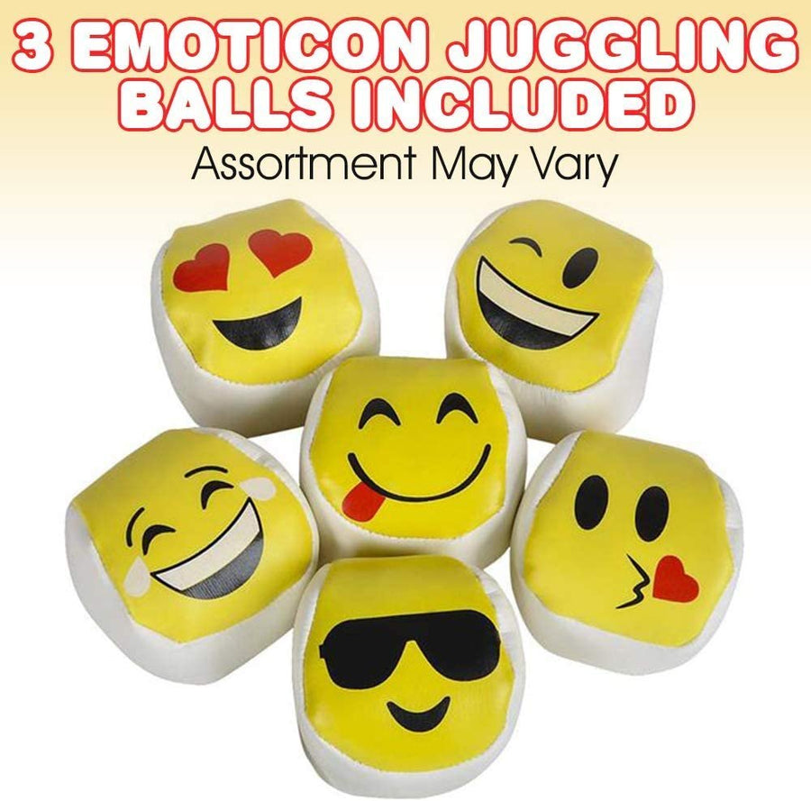 Emoticon Juggling Balls for Beginners, Set of 3, Durable Juggle Balls in Assorted Emoticon Designs, Soft Easy Juggle Balls for Kids
