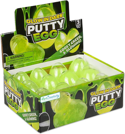 ArtCreativity Glow in The Dark Putty Eggs for Kids, Set of 12, Pre Filled Easter Eggs with Glowing Putty Inside, Stress Relief Toys for Kids, Easter Egg Hunt Toys and Easter Goodie Bag Stuffers