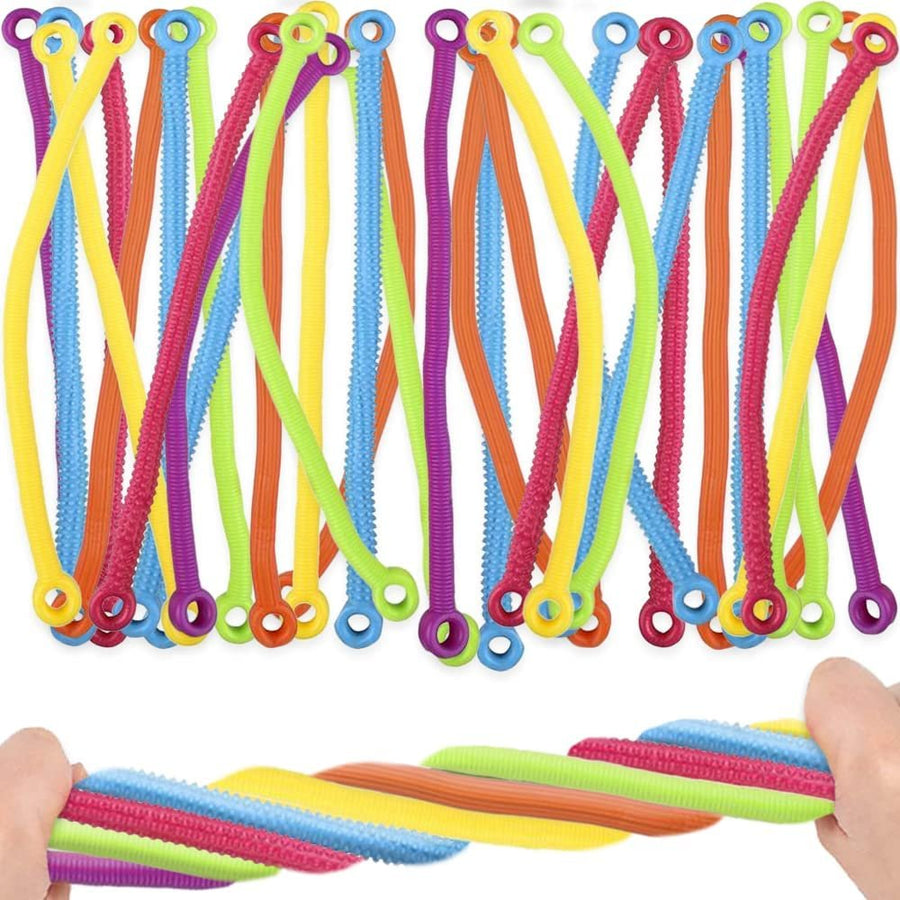 Stretchy Spiky String Fidget Toys for Kids, Set of 24, Anxiety Relief Toys in Assorted Vibrant Colors, Fidget Party Favors, Pinata Stuffers, Autism Toys, and Goodie Bag Stuffers