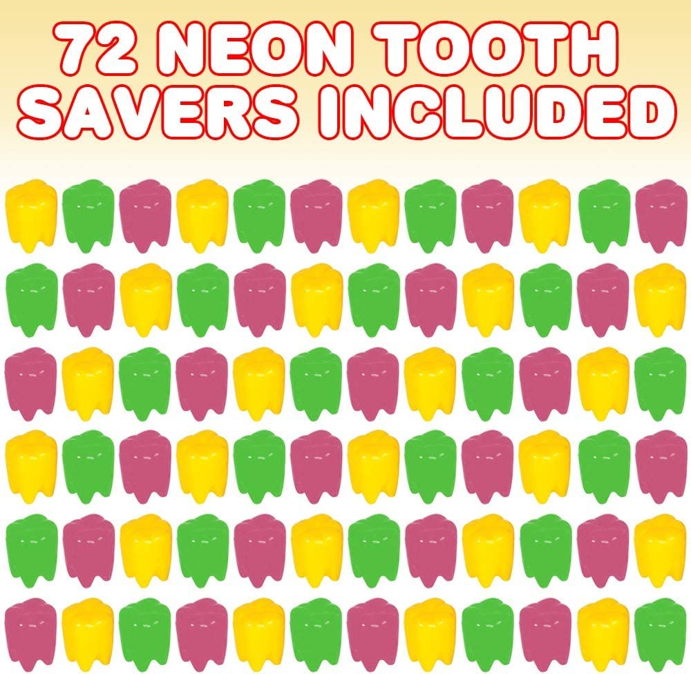 ArtCreativity Colorful Tooth Savers, Set of 72, Tooth Holders For Boys & Girls, Dentist Office Giveaways For Kids, Theme Party Supplies, Unique Goodie Bag Fillers, and Easter Egg Stuffers