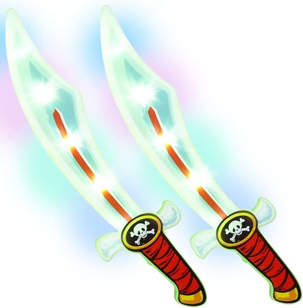 ArtCreativity Light Up Pirate Cutlass, Set of 2, 22 Inch Toy Sword with Flashing LED Lights and Cool Sound Effects, Halloween Dress-Up Costume Accessories, Best Birthday Gift for Boys and Girls