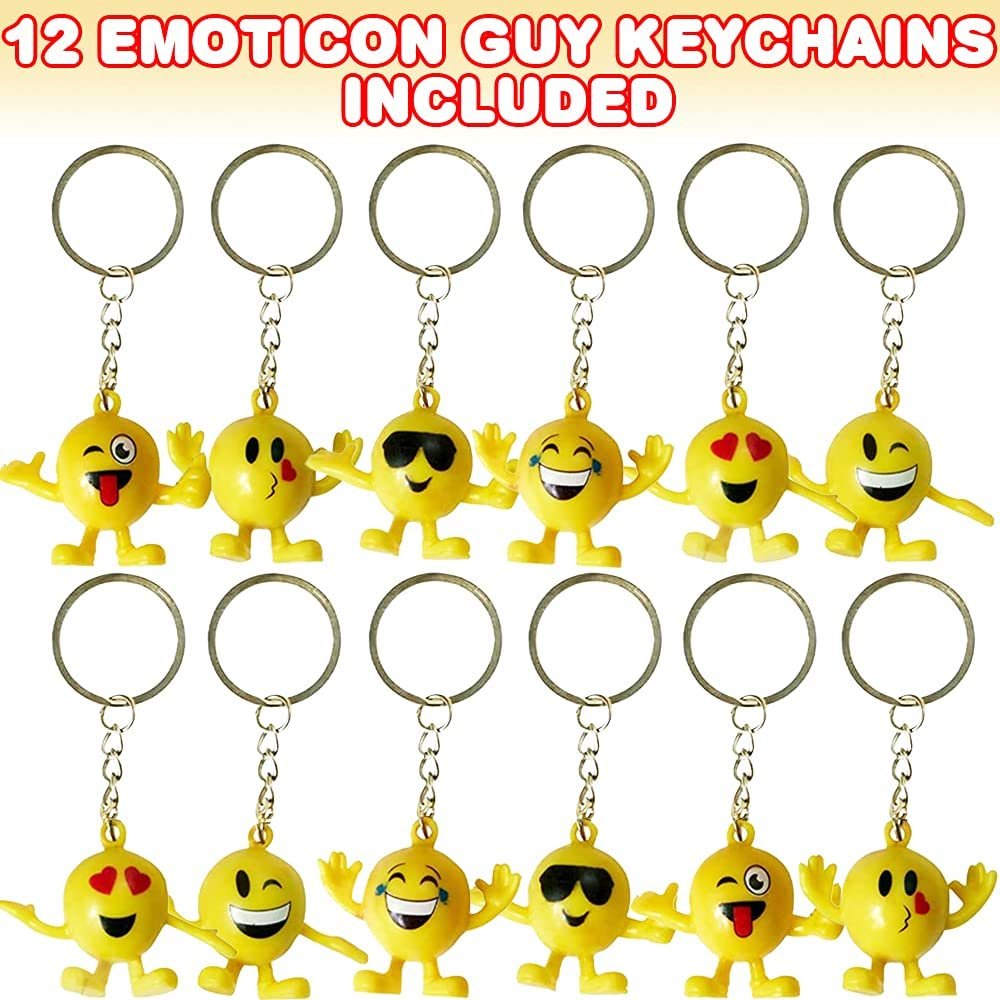 ArtCreativity Emoticon Guy Keychains, Set of 12, Fun Key Chains for Ba ...