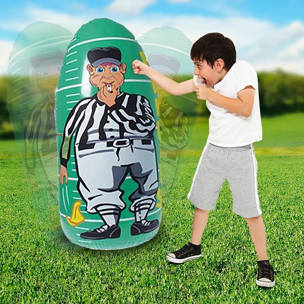 Inflatable Punch Bag Referee, 1 Piece, Double-Sided Weighed Referee Inflatable with a Weighted Bottom, Football Party Decoration and Inflatable Punching Bag for Kids, 4 Feet Tall