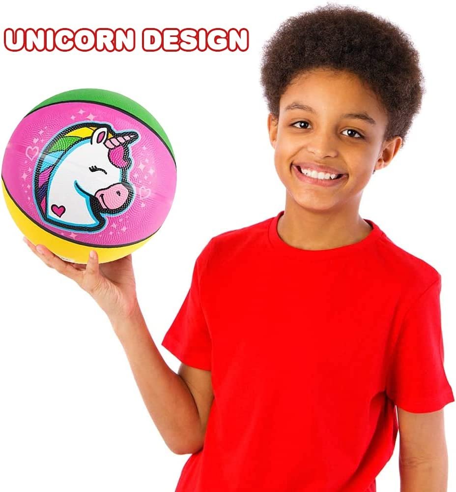 Rainbow Unicorn Basketball for Kids, Bouncy Rubber Kick Ball for