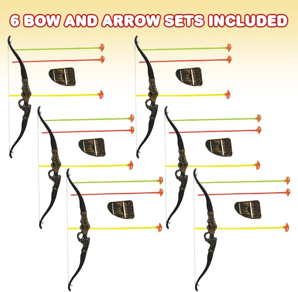 Bow and Arrow Toy Set for Kids - Pack of 6 - Each Set Includes 1 Bow, 3 Suction Cup Arrows, and Holster - Fun Outdoor Archery Toys and Games for Boys and Girls Ages 5+