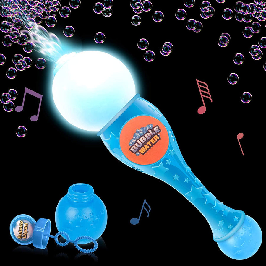 ArtCreativity Light Up Bubble Blower Wand, 13.5 Inch Illuminating Bubble Blower Wand with Thrilling LED & Sound Effect for Kids, Bubble Fluid & Batteries Included, Great Gift Idea, Party Favor – Blue