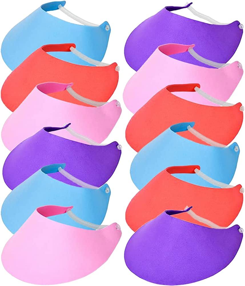 Assorted Color Foam Visor Set of 12 for Kids Age 3+, 3 Pc of Each Color – Blue, Red, Purple & Pink, Great for Kids’ Fun Arts & Crafts Project, Class Field & Camping Trips, Carnival Prize