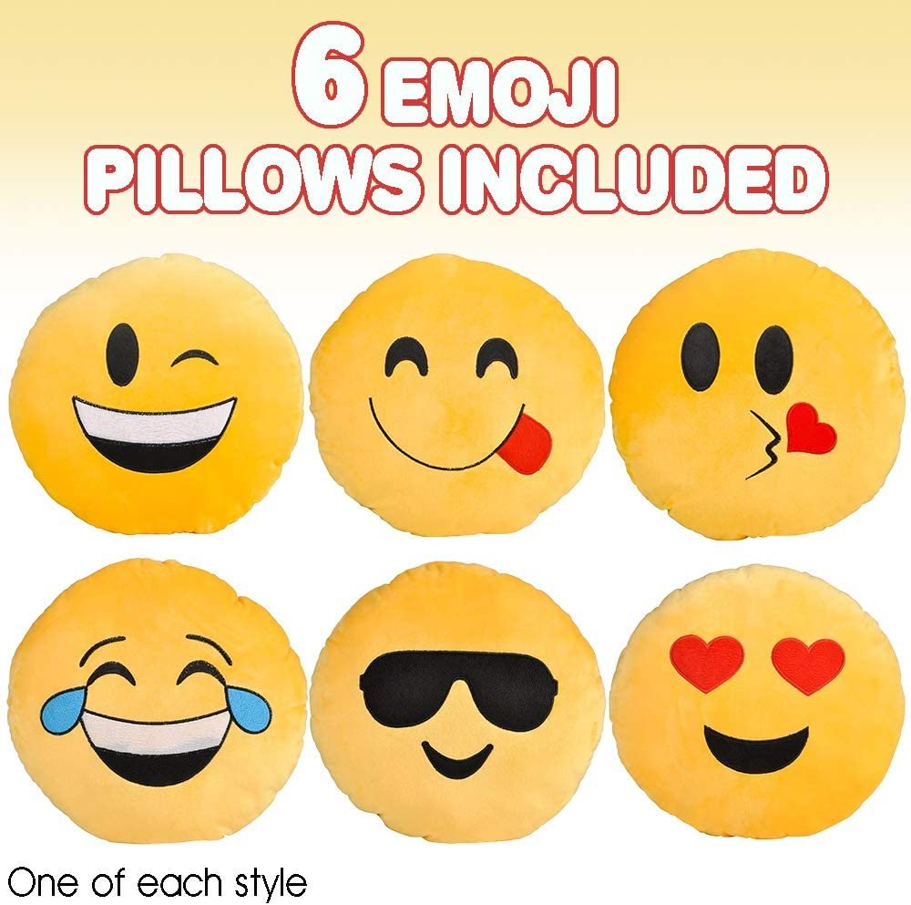 Round Emoticon Pillows, Stuffed Smiley Face Cushions, Assorted 6 Pack
