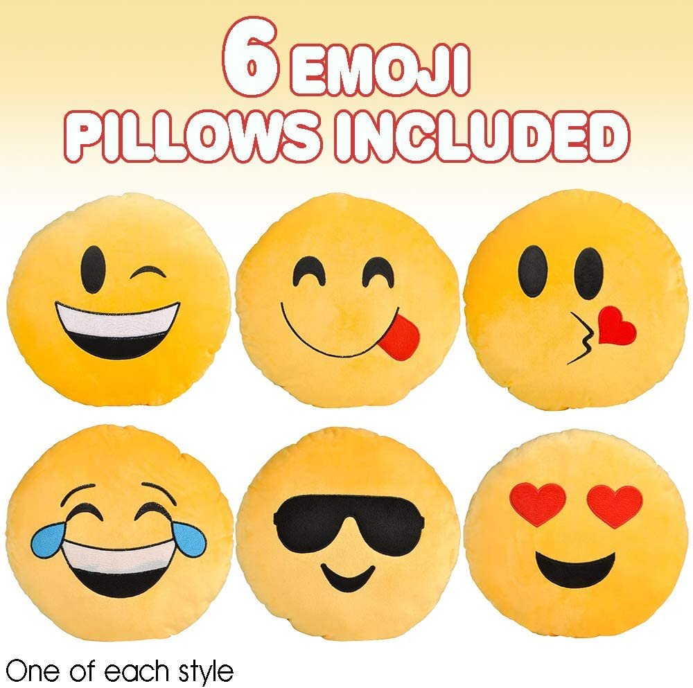 ArtCreativity Assorted Round Emoticon Pillows, Pack of 6, Yellow Smile Face Cushions, Soft Stuffed Emoticon Decorations, Cute Living Room Bedroom Décor, Emoticon Birthday Party Favors for Kids