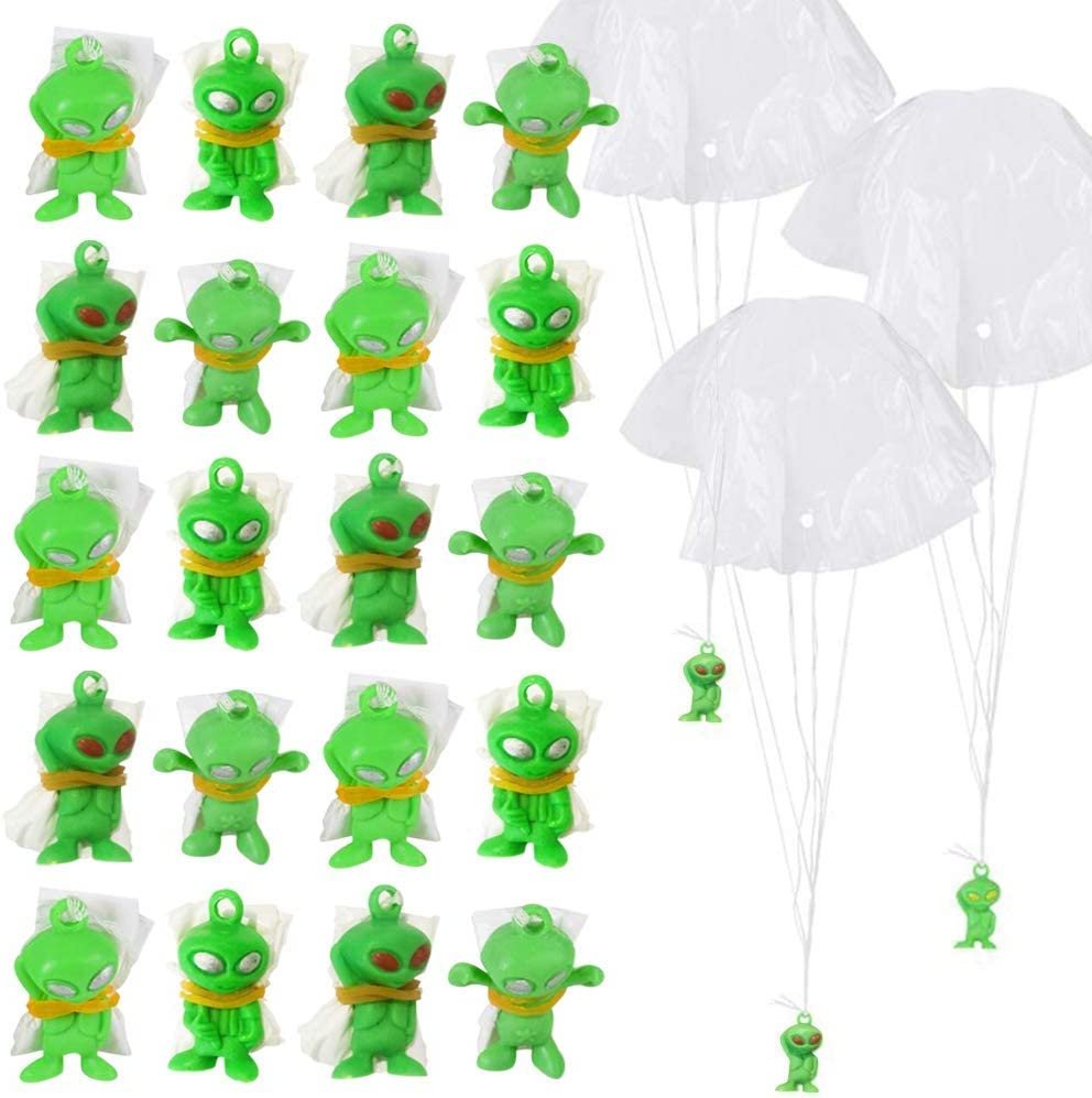 Alien Paratroopers with Parachutes, Bulk Pack of 144, Vinyl Parachute Toys, Durable Plastic Guys Playset, Fun Parachute Party Favors, Goody Bag Stuffers, for Boys and Girls