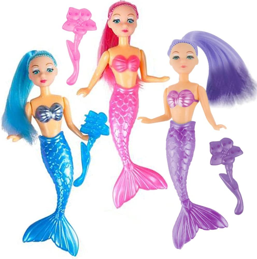 Mermaid Playset for Girls, Mermaid Toys Set with 3 Figurines & 3 Brushes Princess Party Favors for Children, Best Birthday Gift for Kids