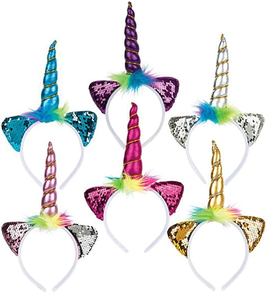 Flip Sequin Ear Unicorn Headbands for Kids, Set of 6, Unicorn Gifts for Girls and Boys, Princess Birthday Party Decorations, Cute Photo Booth Props and Party Favors, 6 Colors
