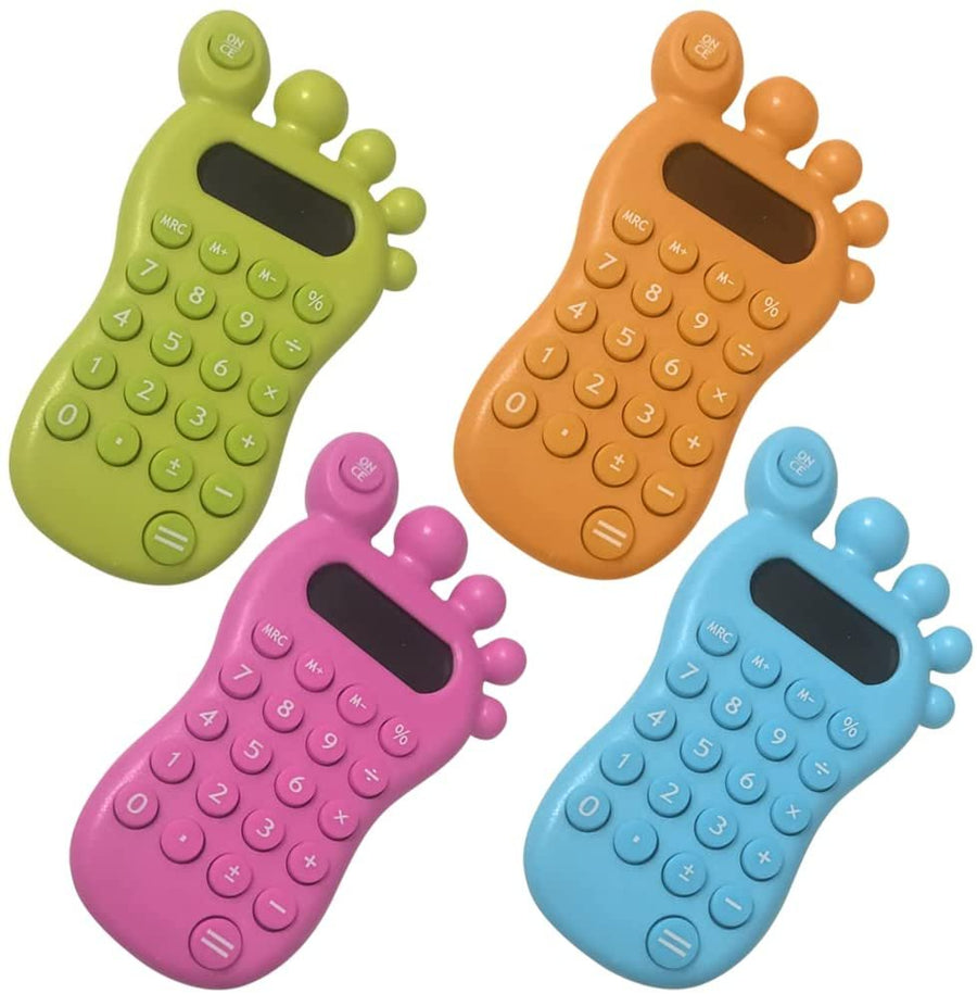Foot Calculators for Kids, Set of 4, Functional Calculators for Children in Assorted Vibrant Colors, Math Learning Aids for Boys and Girls, Back to School Gifts and Classroom Prizes