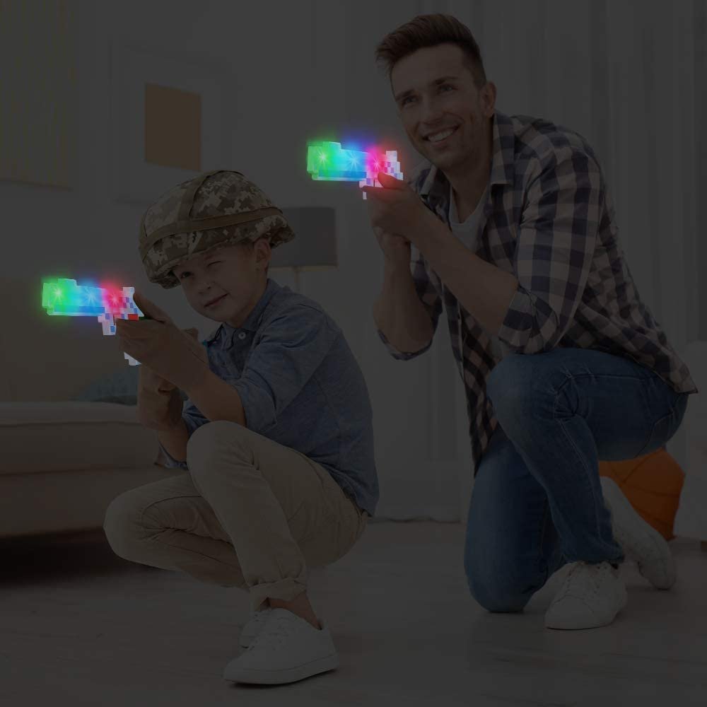 10" Light Up Pixel Pistol Toy with Flashing LEDs - Cool Retro Pixelated Plastic Pistol - Video Game Party Supplies - Unique Kids Easter Basket Stuffers Gift - Batteries Included