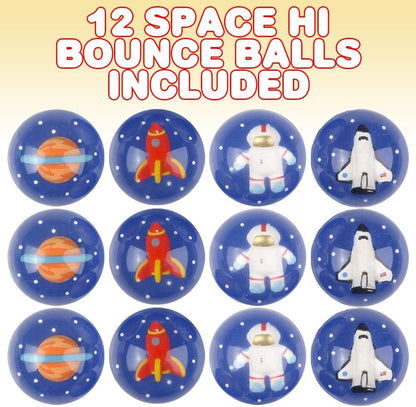ArtCreativity Space High Bounce Balls, Set of 12, Balls for Kids with 3D Space Characters Inside, Outdoor Toys for Encouraging Active Play, Party Favors and Pinata Stuffers for Boys and Girls