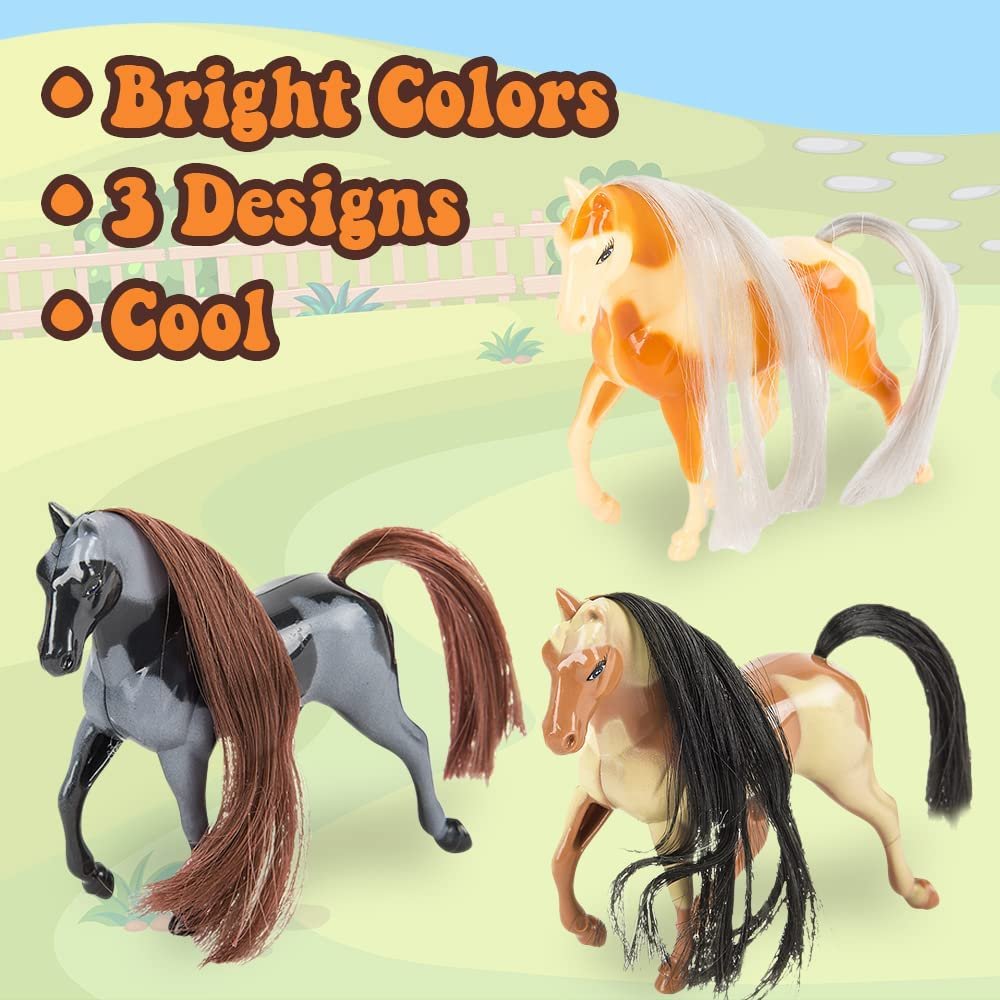 ArtCreativity Horse Toys for Kids, Set of 3, Pet Toy Horses in Assorted Designs, Adorable Horse Gifts for Girls and Boys, Horse Party Favors, Room Decorations, and Goody Bag Fillers