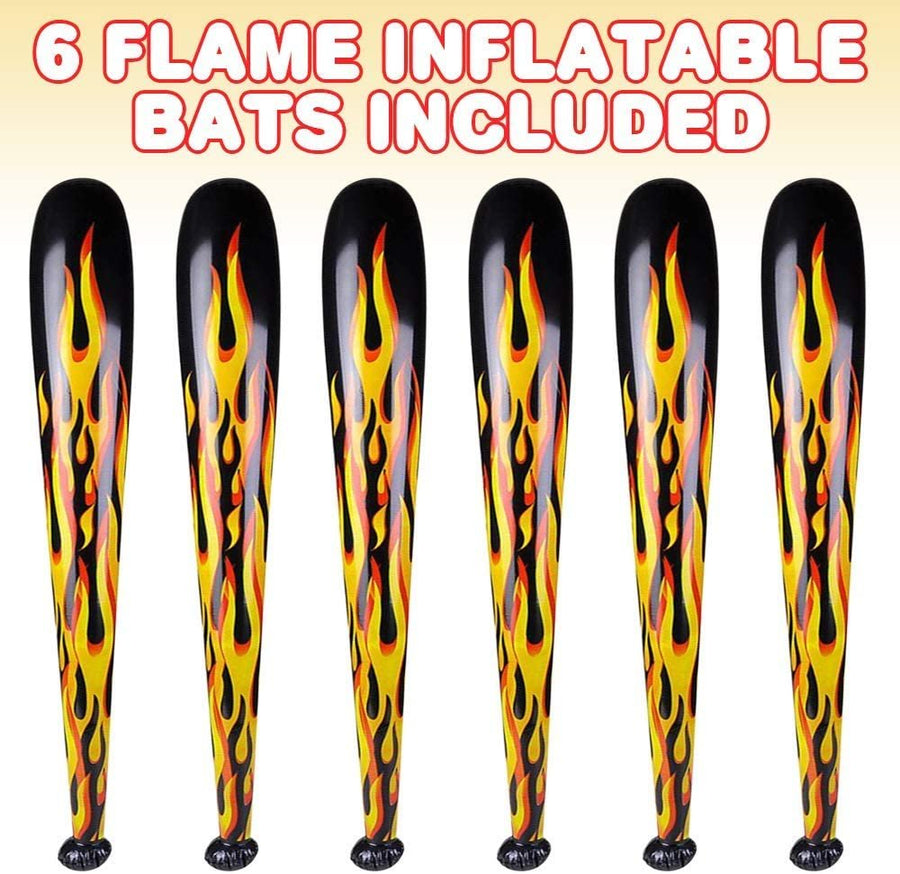 Inflatable Flame Baseball Bats for Kids, Set of 6, 40" Durable Inflates, Cool Sports Birthday Party Favors, Decorations, and Supplies, Carnival Party Prizes