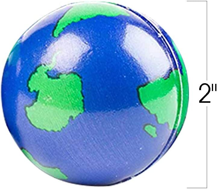 2" Earth Globe Stress Balls for Kids and Adults - Bulk Pack of 12 - Soft Squeeze Toys for Anxiety Relief, Fun Birthday Party Favors, Treasure Box Prizes for Classroom