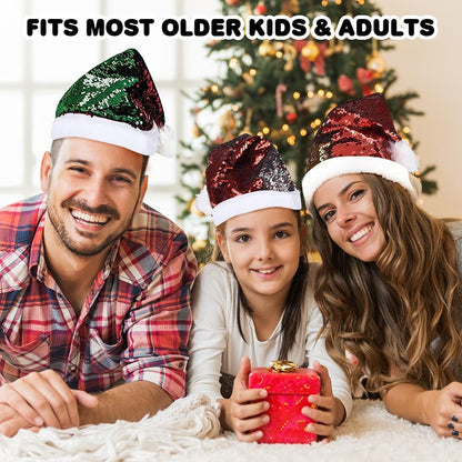 ArtCreativity Flip Sequin Santa Hat, 1pc, Santa Costume Hat with Shiny Sequins and Pompom, Christmas Photo Booth Prop, Christmas Party Hat for Kids and Adults, Holiday Party Favor
