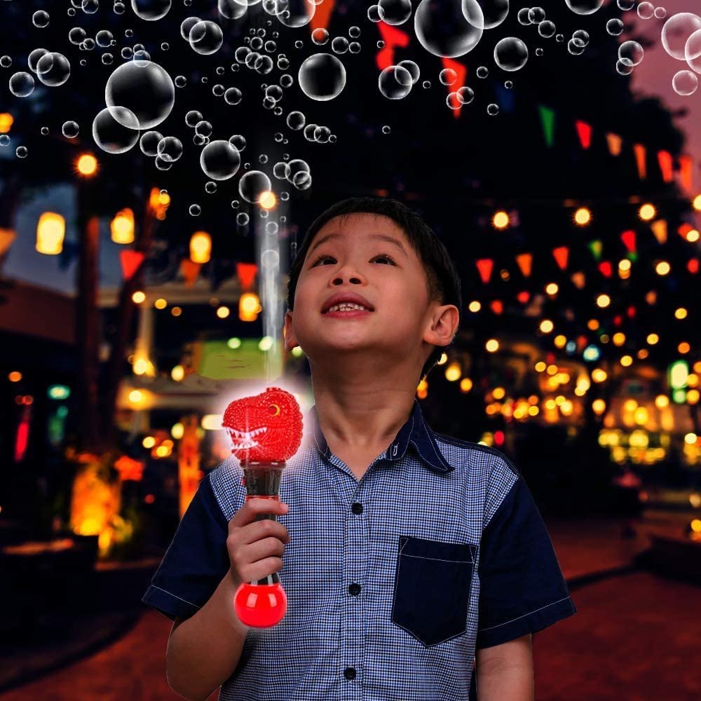 Light Up T-Rex Bubble Blower Wand - 11.5" Illuminating Bubble Blower with Thrilling LED Effects for Kids, Batteries and Bubble Fluid Included, Great Gift Idea, Party Favor