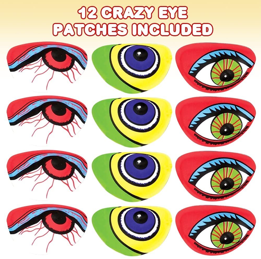 ArtCreativity Crazy Eyes Eye Patches, Set of 12, Plastic Eye Patches for Kids and Adults in a Variety of Assorted Designs, Pirate Costume Accessories, Halloween Party Favors, and Photo Booth Props