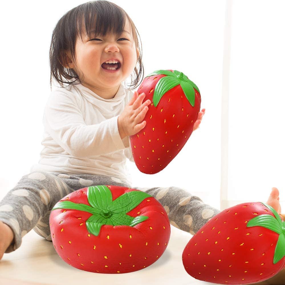 ArtCreativity Jumbo Strawberry Squeeze Toy, 1PC, Giant 10 Inch Slow Rise Stress Relief Toy for Kids and Adults, Cute Fruit Party Decorations, Anxiety Relief Toy for ADHD, Great Gift Idea