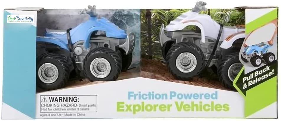 Land & Sea Friction ATV Set, Set of 2, Push n Go Toy Cars with Fun Designs, Cool Birthday Party Favors for Kids, Pretend Play Gifts for Boys and Girls
