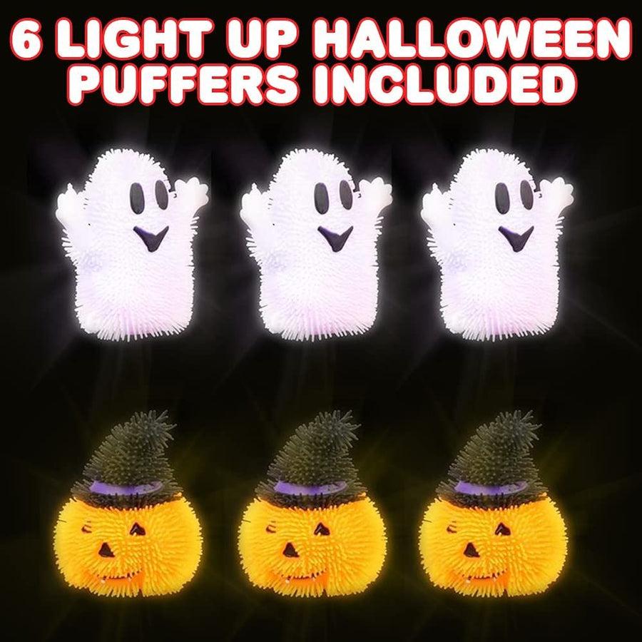 Light Up Halloween Puffers, Set of 6, LED Fidget Toys for Kids and Adults, Includes Ghost and Pumpkin Halloween Toys, Non-Candy Halloween Treats and Party Favors for Themed Parties