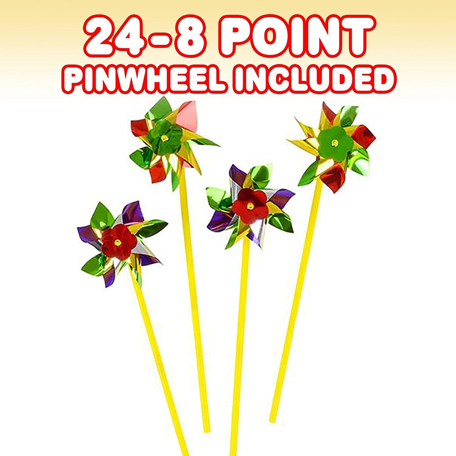 8-Point Pinwheels Set - Pack of 24 - Assorted Colors - Fun Carnival Toy and Party Favor - Amazing Gift Idea for Boys and Girls Ages 3+