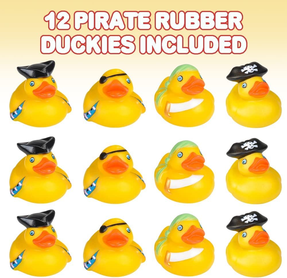 2" Pirate Rubber Duckies, Pack of 12, Cute Duck Bath Tub Pool Toys, Ideal for Pirate-Themed Parties and Celebrations, Fun Decorations, Carnival Supplies, Party Favor
