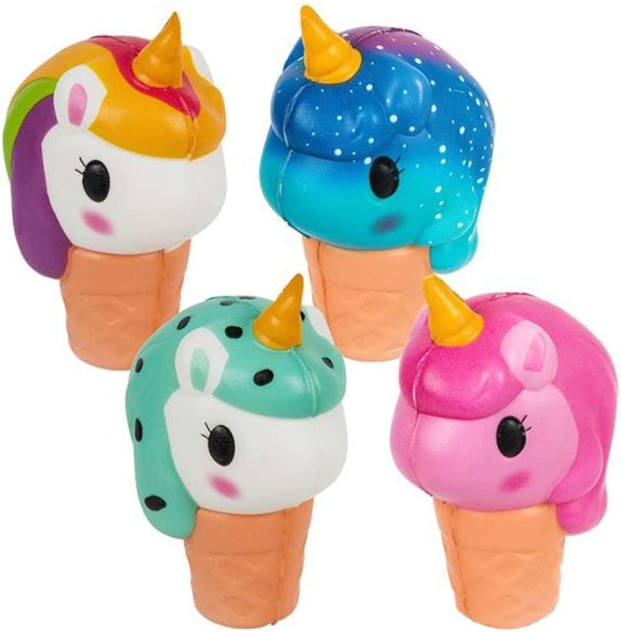Squish Unicorn Ice Cream Toys for Kids, Set of 4, Super Soft Slow Rising Squeeze Toys, Stress Relief Sensory Toys, Best Unicorn Party Favors, Goody Bag Fillers for Girls and Boys
