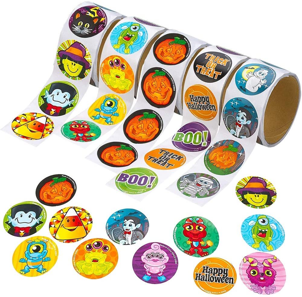 Halloween Roll Stickers Assortment for Kids, 5 Rolls with Over 500 Stickers, Best for Halloween Party Favors, Treats, Décor, Classroom Crafts, Goodie Bags, Scrapbook for Boys and Girls