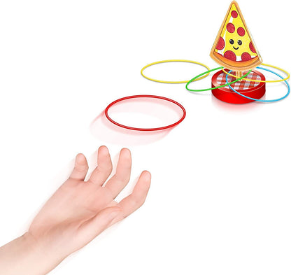 Gamie Pizza Ring Toss Games for Kids, Set of 6, Mini Desktop Ring Tossing Games with Pizza Stand and 4 Rings, Carnival Birthday Party Favors, Goodie Bag Fillers, Fun Indoor Toys for Boys and Girls