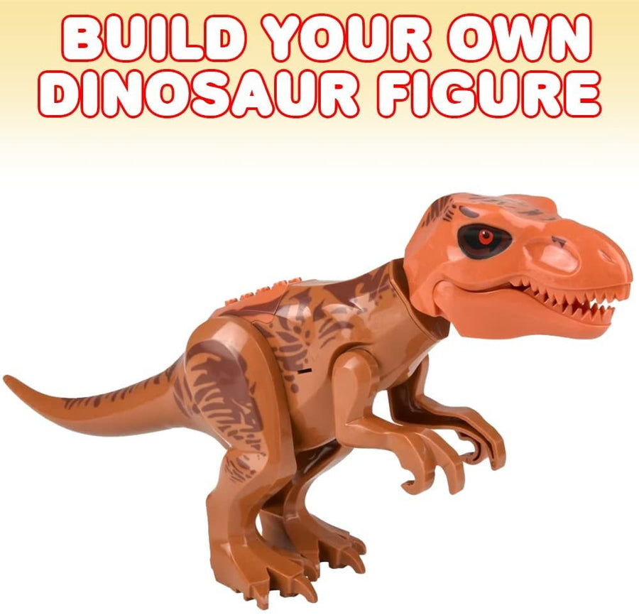 Roaring T-rex Dinosaur Toy for Kids, Build Your Own Dinosaur Block Figure, Features Sounds and Includes Assembly Instructions, Dinosaur Birthday Party Supplies for Kids