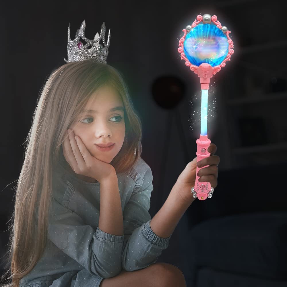 Light Up Pearl Diamond Wand for Kids, 1 Piece, 17.25" Wand Toy with a Spinning Pearl, Mermaid Princess LED Wand for Boys & Girls, Fun Pretend Play Prop with Batteries