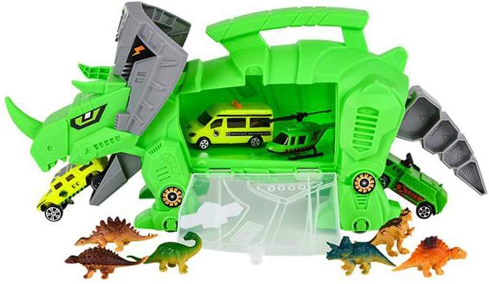 ArtCreativity Triceratops Transporter, Dinosaur Toy Storage Organizer with Assorted Car Toys, Dinosaur Figurines, and Wheels, Cool Dinosaur Playset for Boys and Girls, Great Birthday Gift Idea