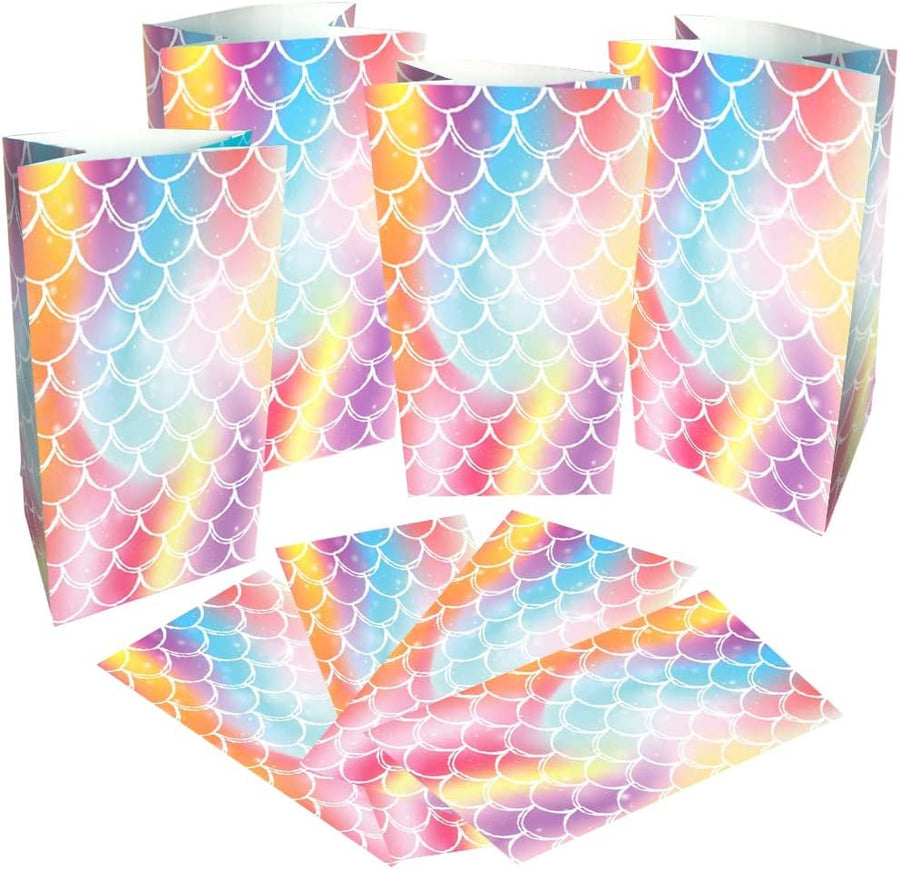 Mermaid Scale Party Favor Bags, Pack of 12, Mermaid Themed Goodie Gift Paper Bags, Durable Treat Bags, Underwater Party Supplies and Favors for Birthday, Baby Shower, Holiday Goodies