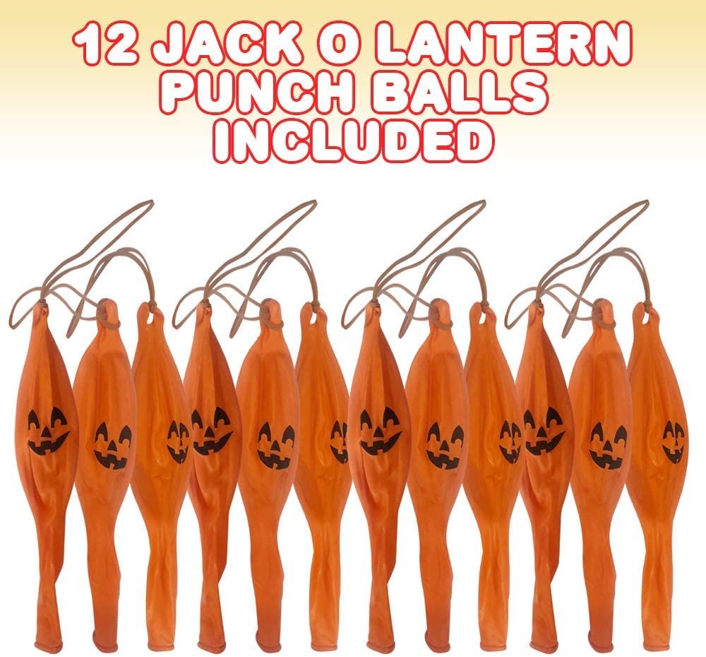 Halloween Party favors Trick Jack-O-Lantern Punch Balls, Set of 12, Durable Latex Balloons with Rubber Bands Attached, Great for Treat Party Favors, Goodie Bag Fillers for Kids