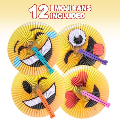 ArtCreativity Emoticon Handheld Folding Fans for Kids, Pack of 12, Assorted Emoticons, 10 Inch Foldable Fans for Boys and Girls, Emoticon Birthday Party Favors and Supplies, Cute Goodie Bag Fillers