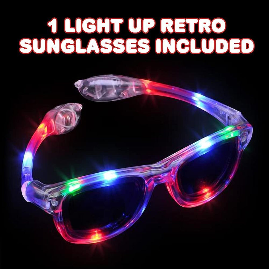 Light Up Retro Sunglasses, 1 Pair, LED Sunglasses with 3 Flashing Modes, Cool Rave Accessories Sun Glasses