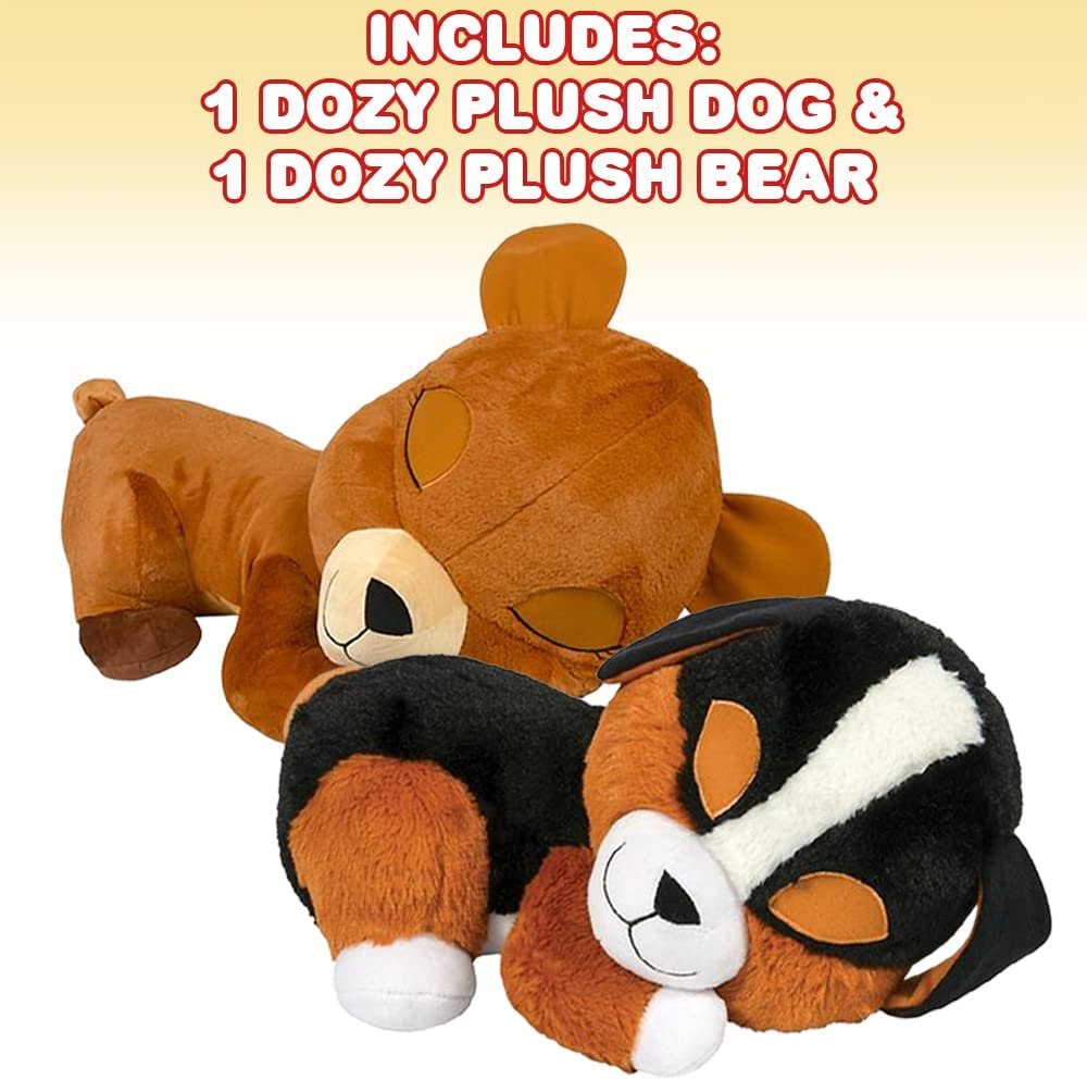 Dozy Dog and Bear, Includes 1 Dog Stuffed Animal and 1 Bear Stuffed Animal, Cute Plush Toys for Kids with an Adorable Sleepy Design, Great as Baby Nursery Decorations