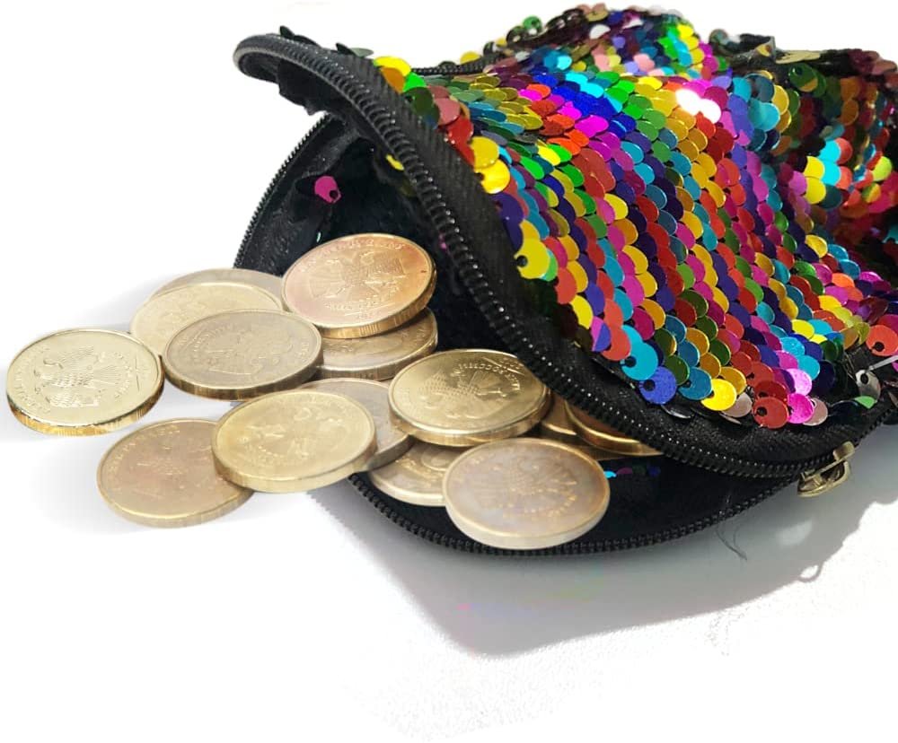 Rainbow Flip Sequins Coin Purses, Set of 4, Small Zipper Coin Bags for Girls, Cute Birthday Party Favors for Kids, Classroom Teacher Rewards, Goodie Bag Fillers