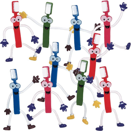 ArtCreativity Bendable Toothbrush Figures, Set of 12, Bendable Toys for Kids, Party Favors for Boys & Girls, Stress Relief Fidget Toys for Kids and Adults, Dentist Office Giveaways, and Pinata Fillers