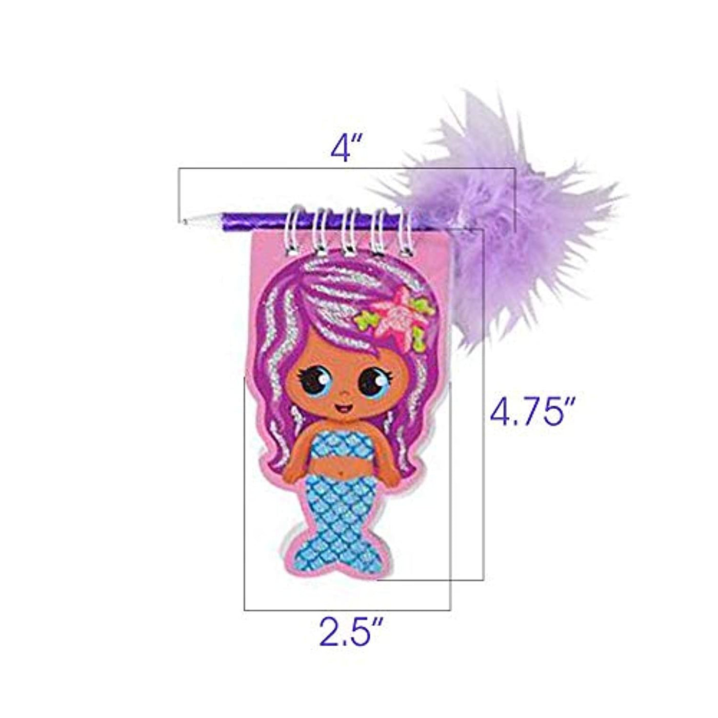 Mermaid Notebook and Pen Set for Kids, Set of 12, Feather-Tipped Pen and Small Glittery Note Pad with Loop Pen Holder Per Set, Fun Stationery Party Favors, Goodie Bag Fillers, Teacher Rewards