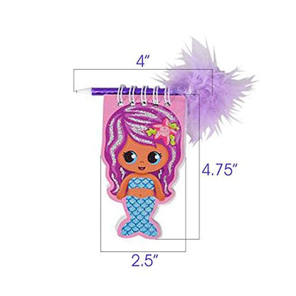 ArtCreativity Mermaid Notebook and Pen Set for Kids, Set of 12, Feather-Tipped Pen and Small Glittery Note Pad with Loop Pen Holder Per Set, Fun Stationery Party Favors, Goodie Bag Fillers, Teacher Rewards